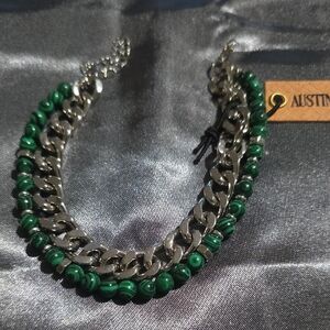 Silver and Green‎ Beaded Necklace